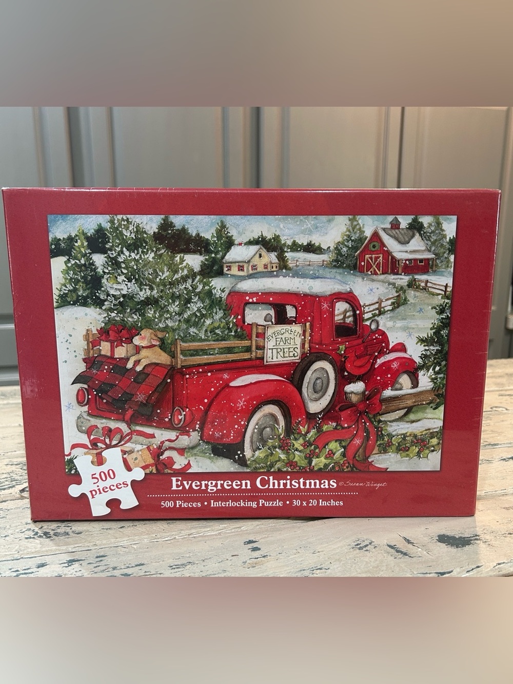 Evergreen Christmas Red Truck Holiday Scene 500-Piece Sealed Jigsaw Puzzle 30x20